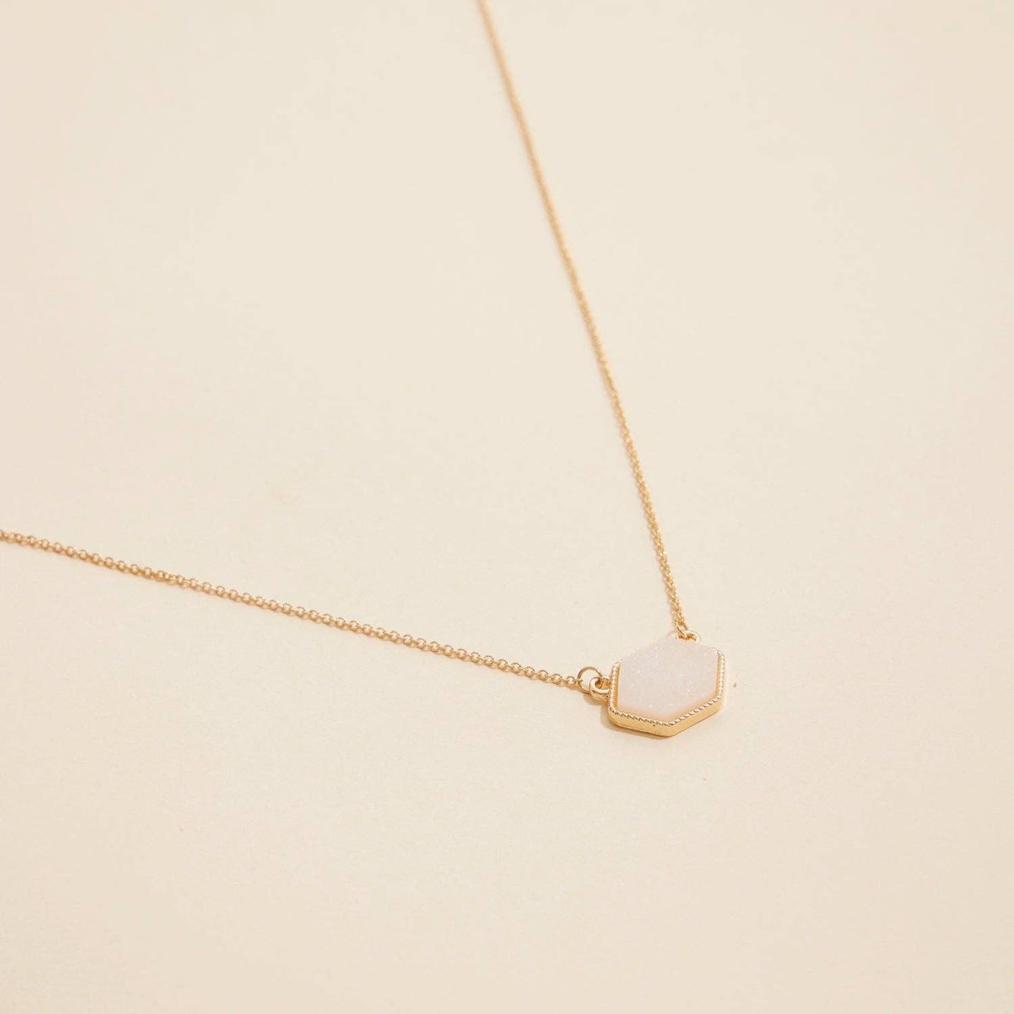Hexagon Druzy Stone Charm Short Necklace