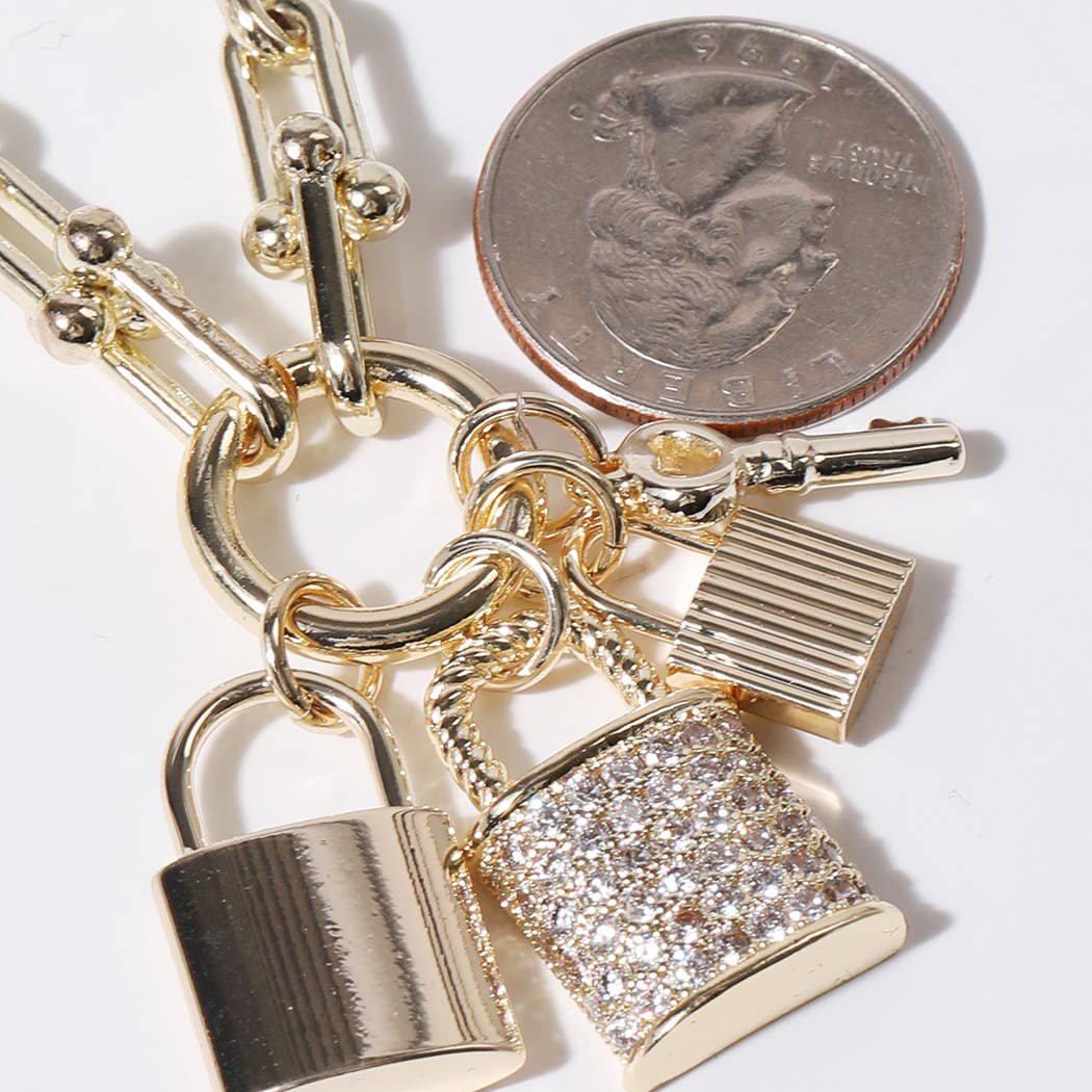 Locks Key Pendant Gold Plated Chain Necklace