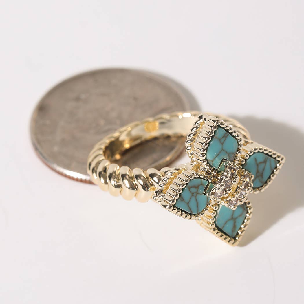 Gold Turquoise Clover Ring