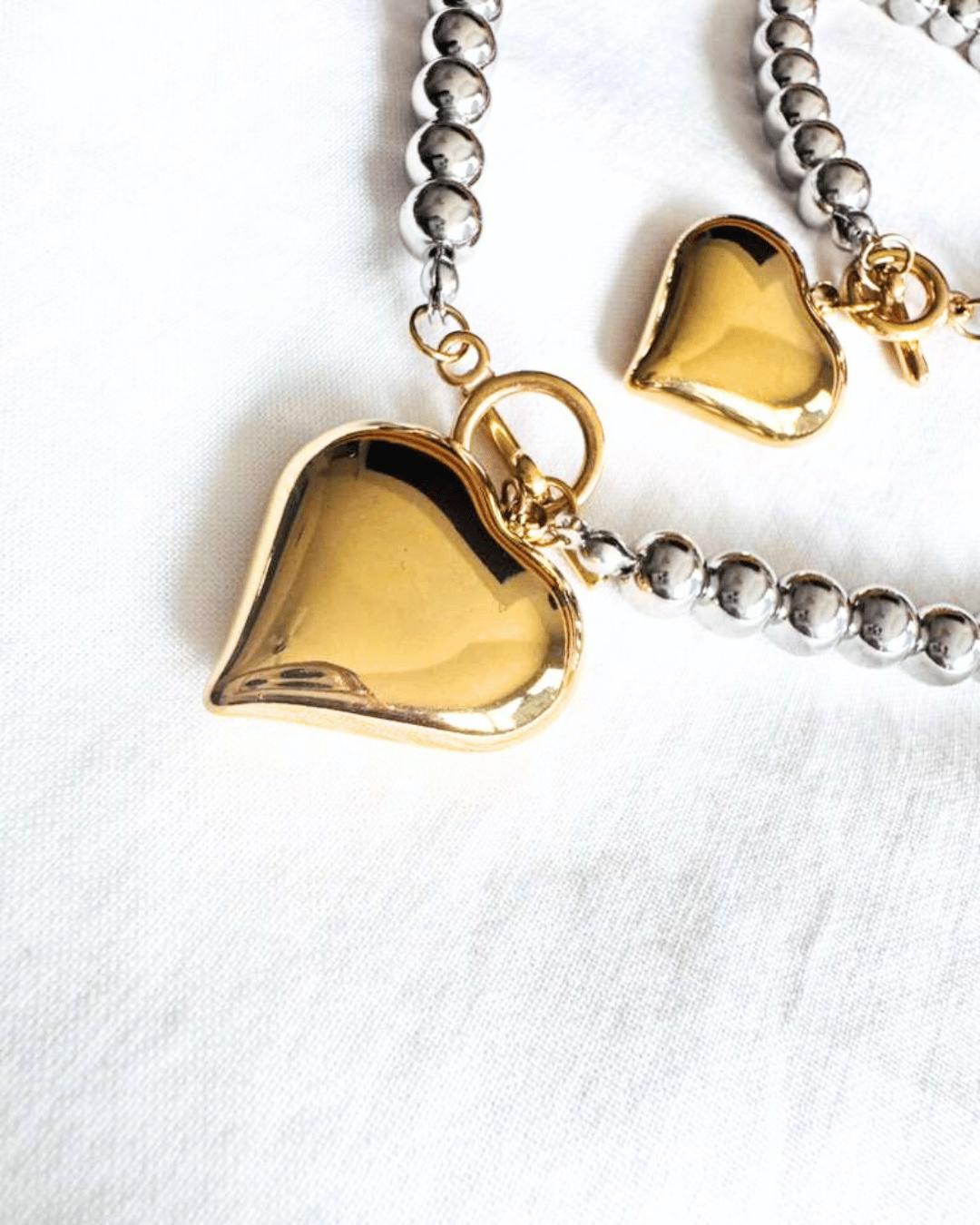 Silver Beaded Gold Charm Necklace & Bracelet Set