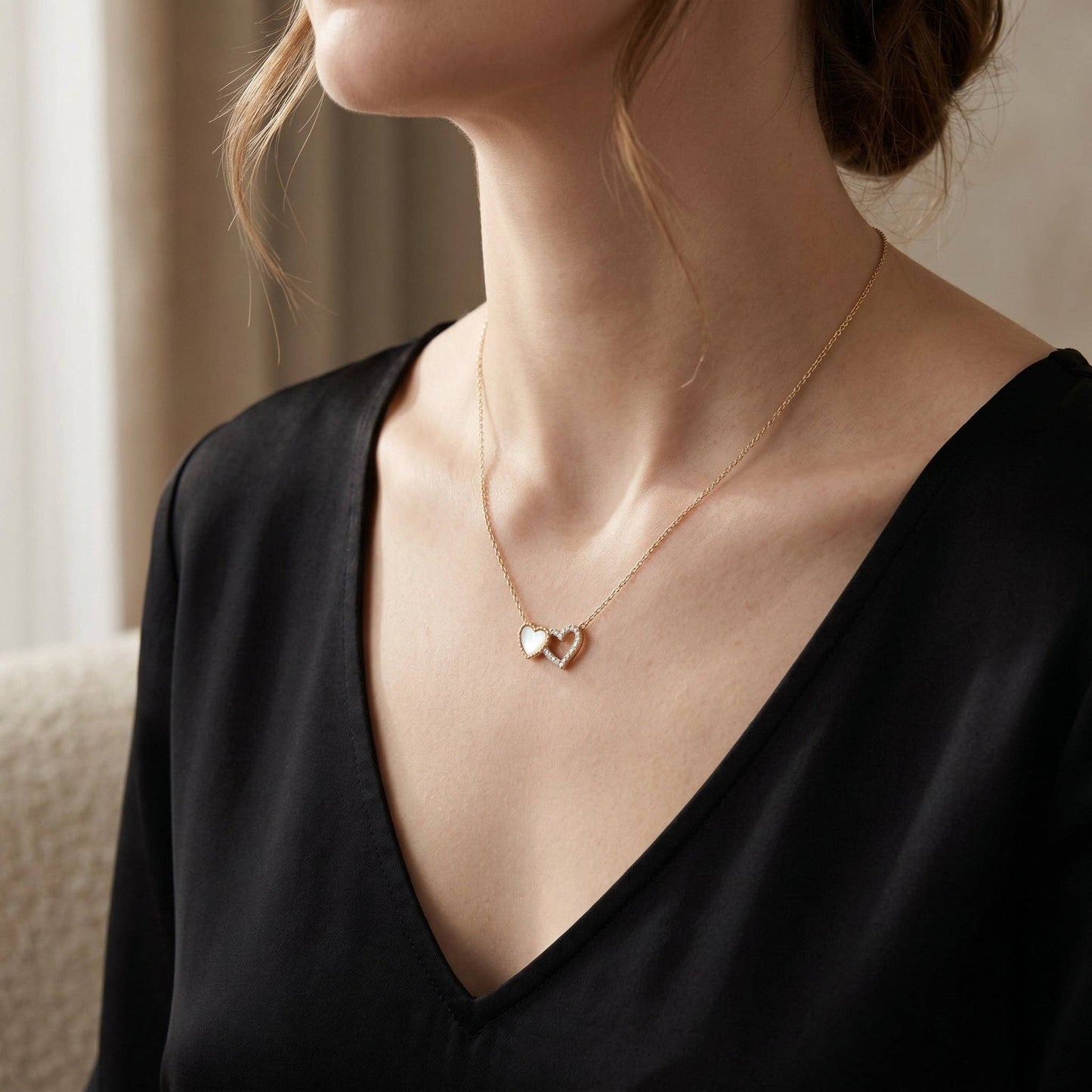 Double Heart Pendant Necklace