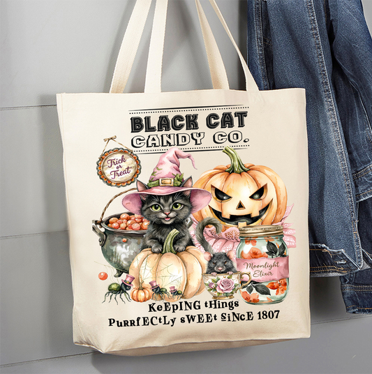 Halloween Black Cat Candy Company Canvas Tote Bag
