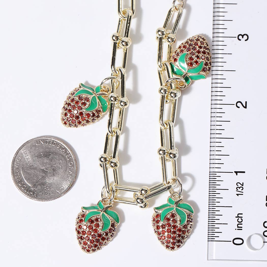 Gold Bracelet with 4 Strawberry Charms