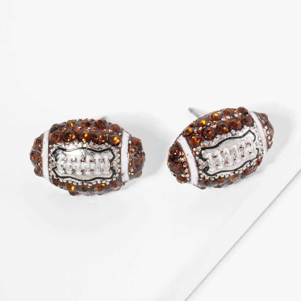 Rhinestone Embellished Football Stud Earrings