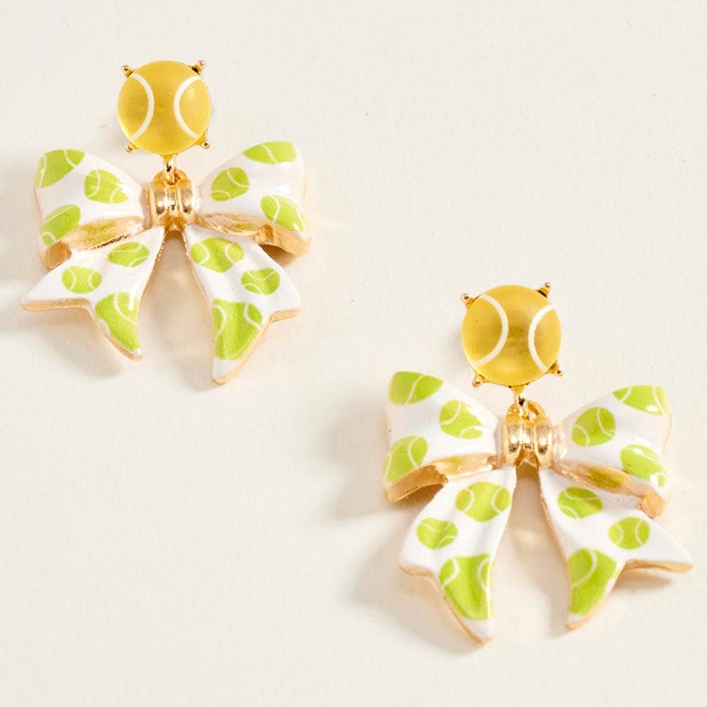 Tennis Ball Bow Drop Dangle Earrings