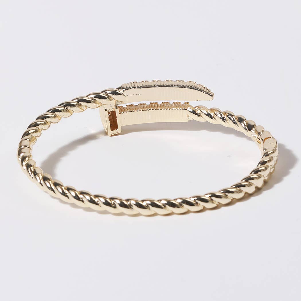 Pave Edge Twisted Gold Plated Bangle Bracelet