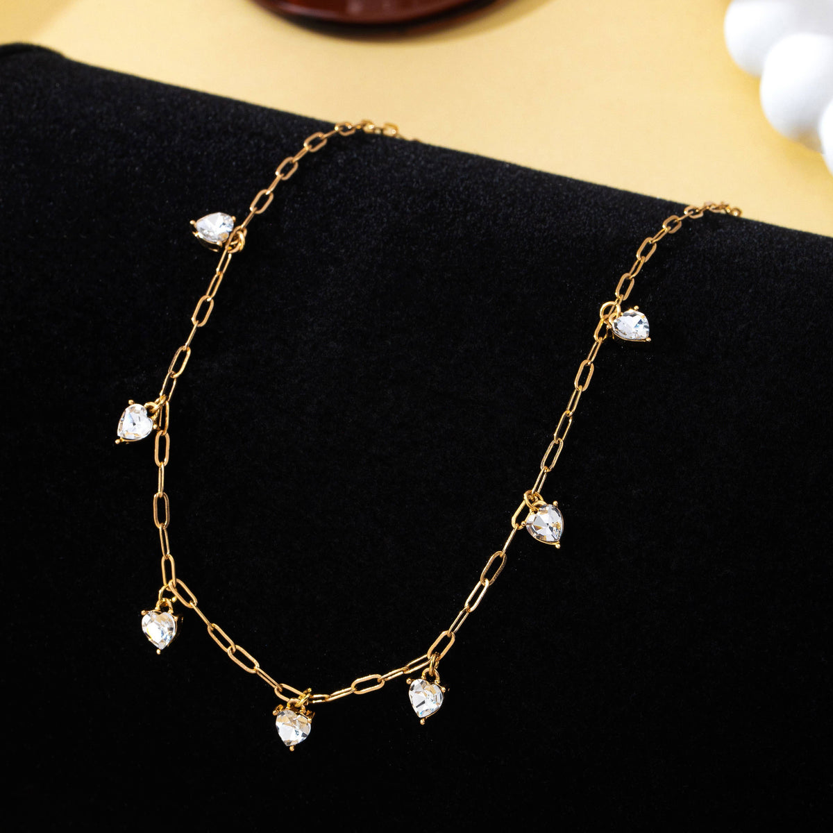 Crystal Heart Shape Paperclip Link Necklace