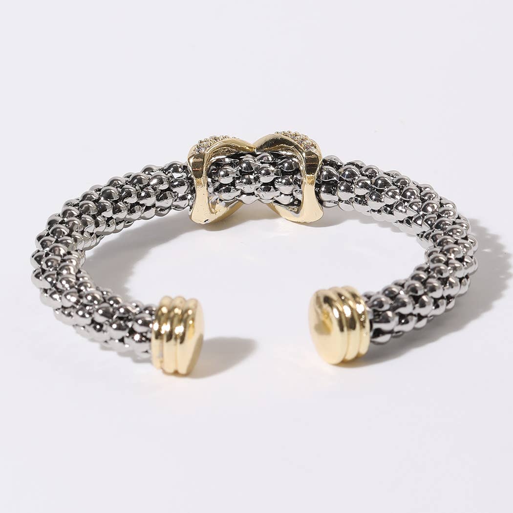 Pave Cross Bar Textured Cuff Bangle Bracelet