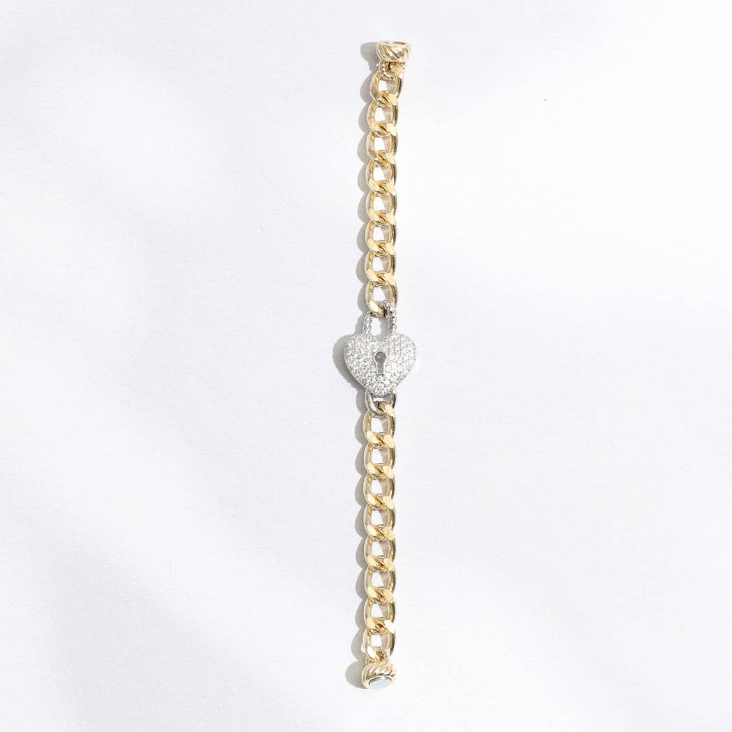 Heart Lock Charm Linked Chain Bracelet