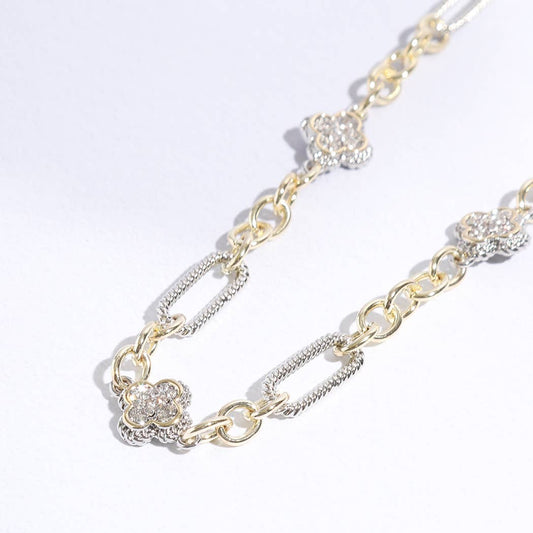 Clover Pendant Multi-Toned Link Necklace