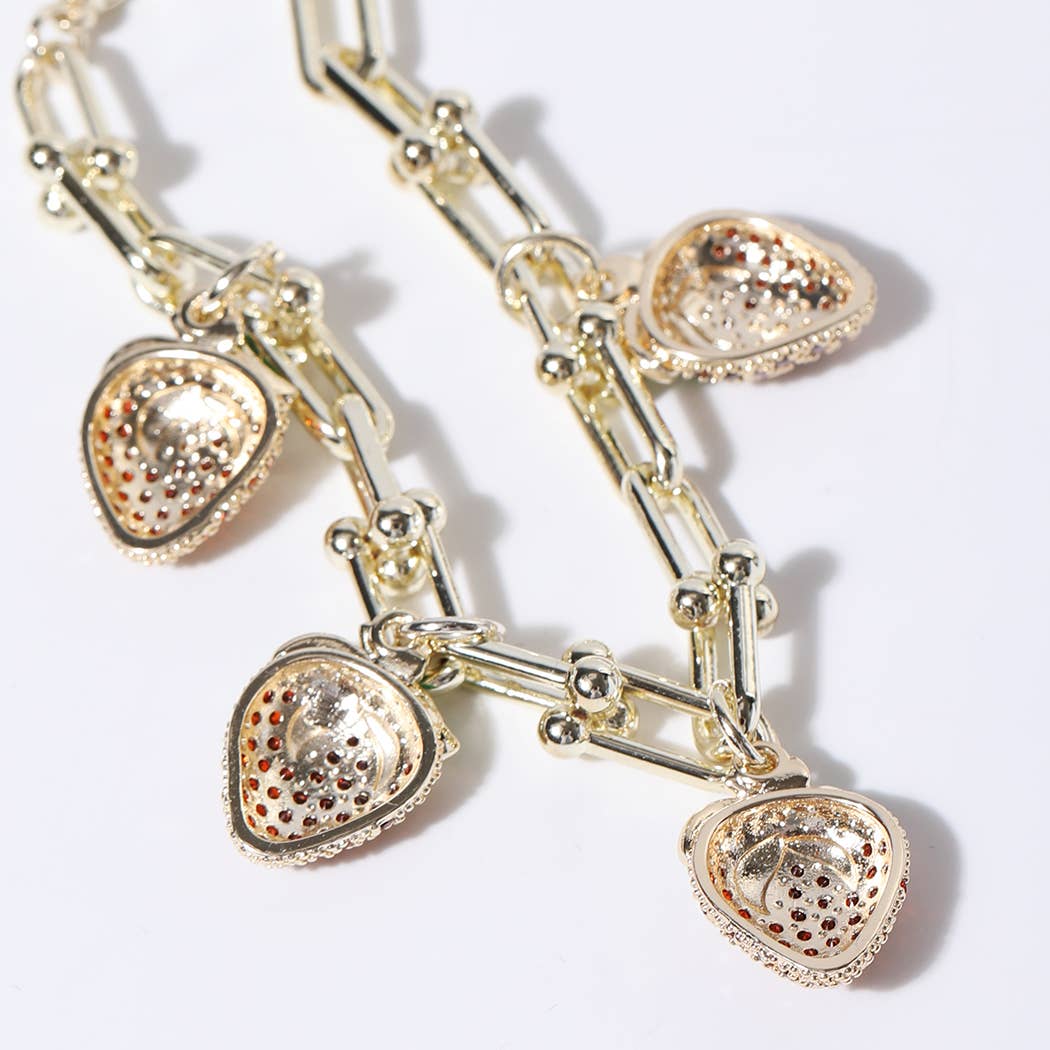 Gold Bracelet with 4 Strawberry Charms
