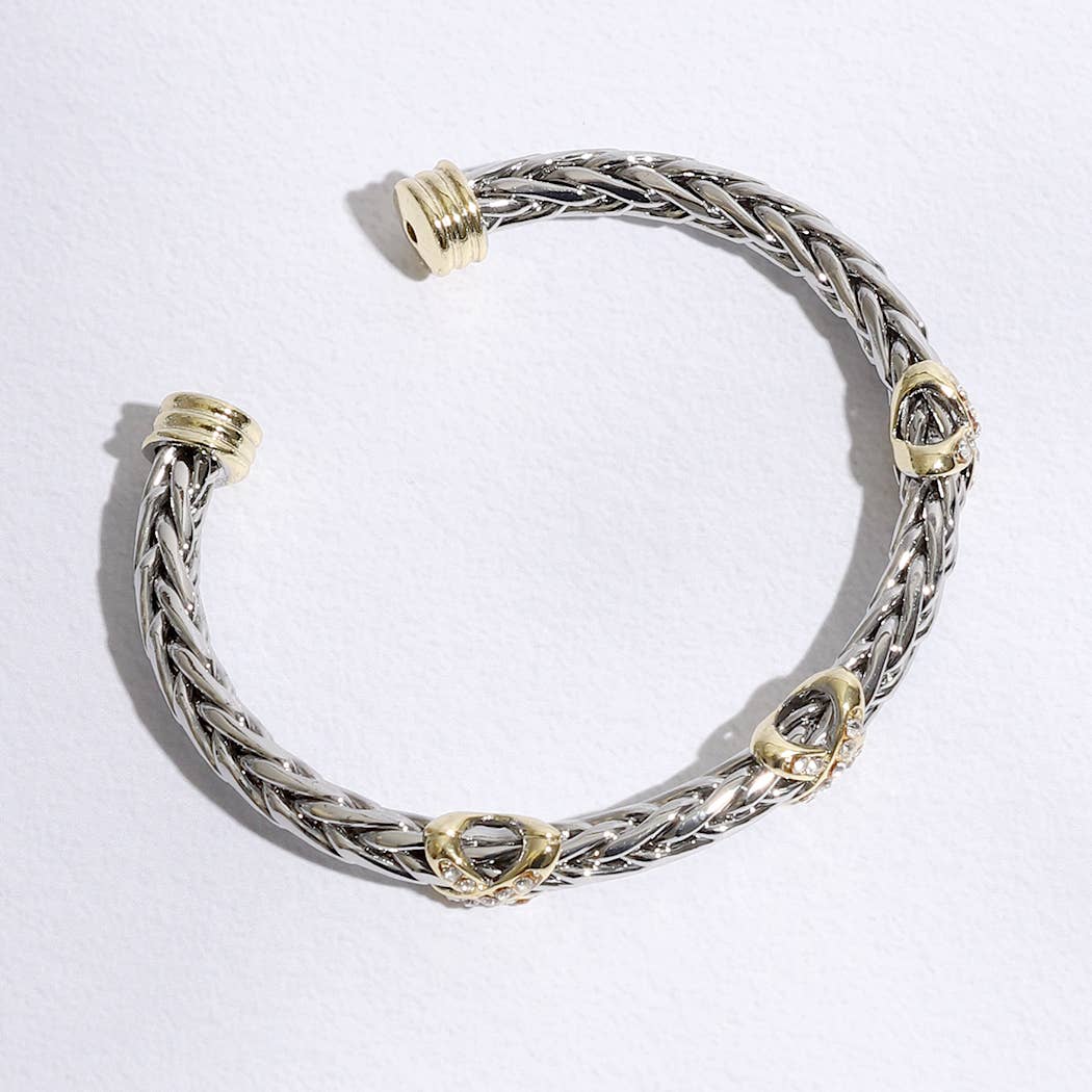 Three X Stations Braided Bangle Bracelet