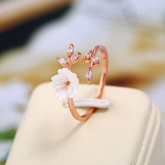 Seashell Flower Bypass Stacking Ring