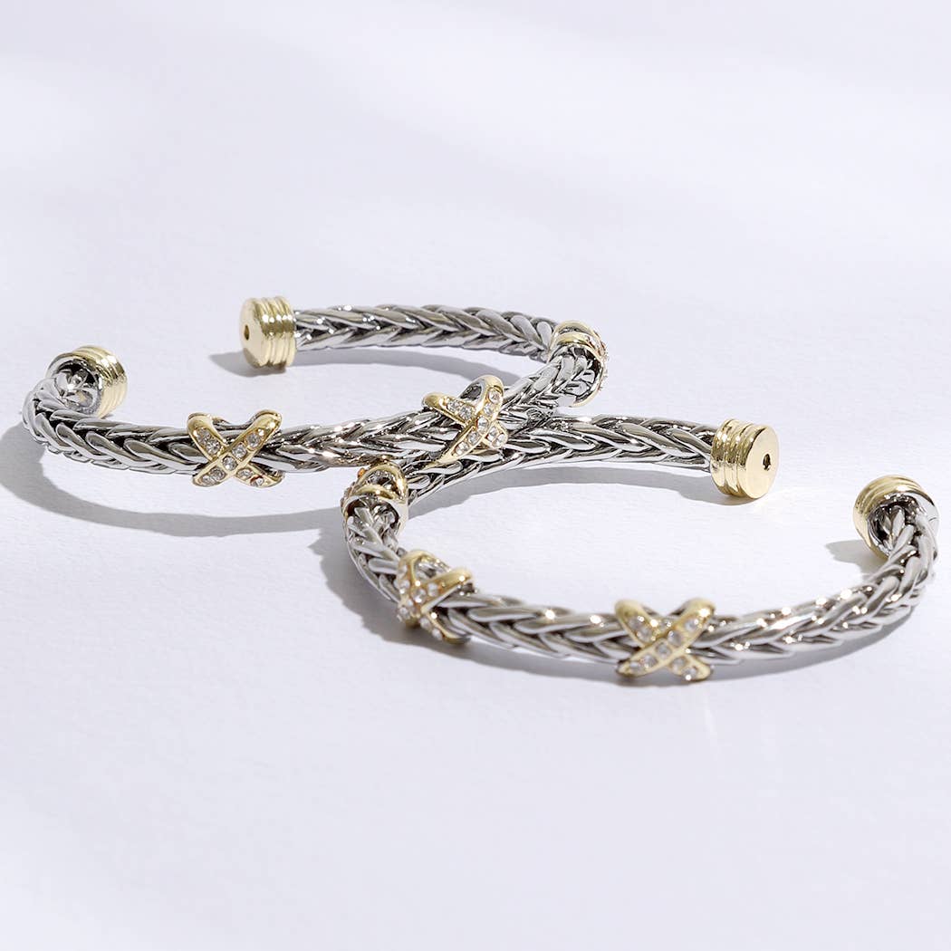 Three X Stations Braided Bangle Bracelet