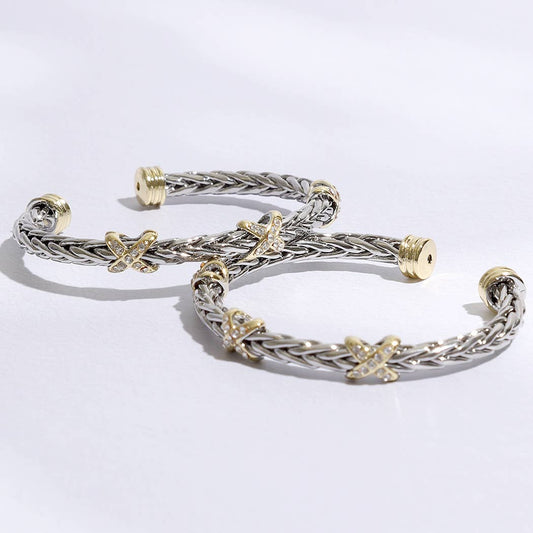 Three X Stations Braided Bangle Bracelet