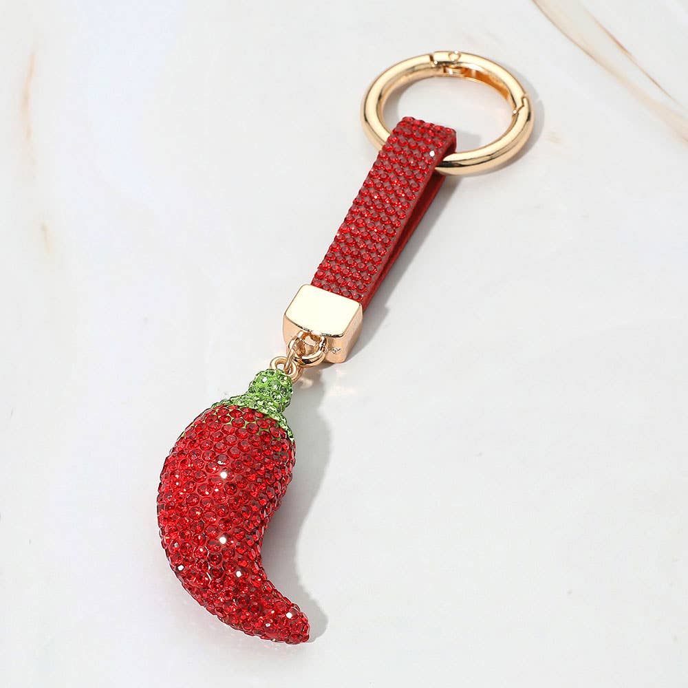 Bling Studded Chili Pepper Keychain / Bag Charm
