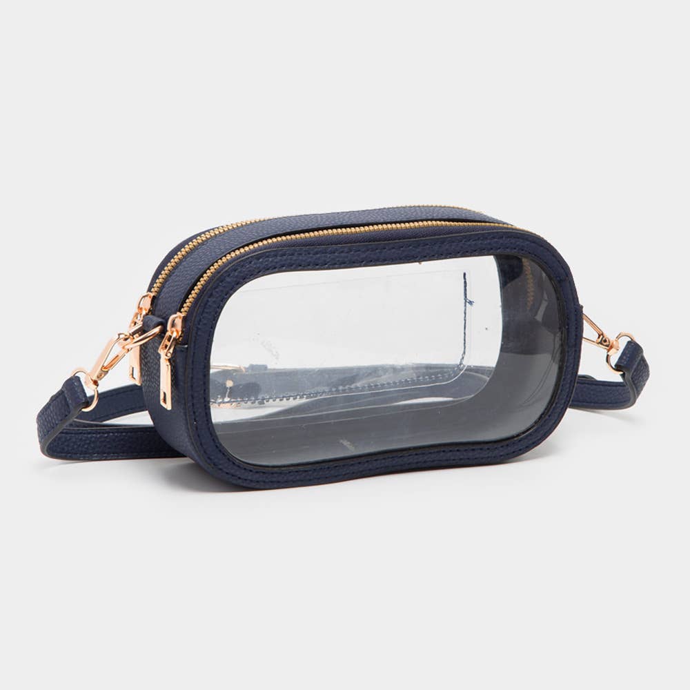 Solid Faux Leather Transparent Rectangle Crossbody Bag