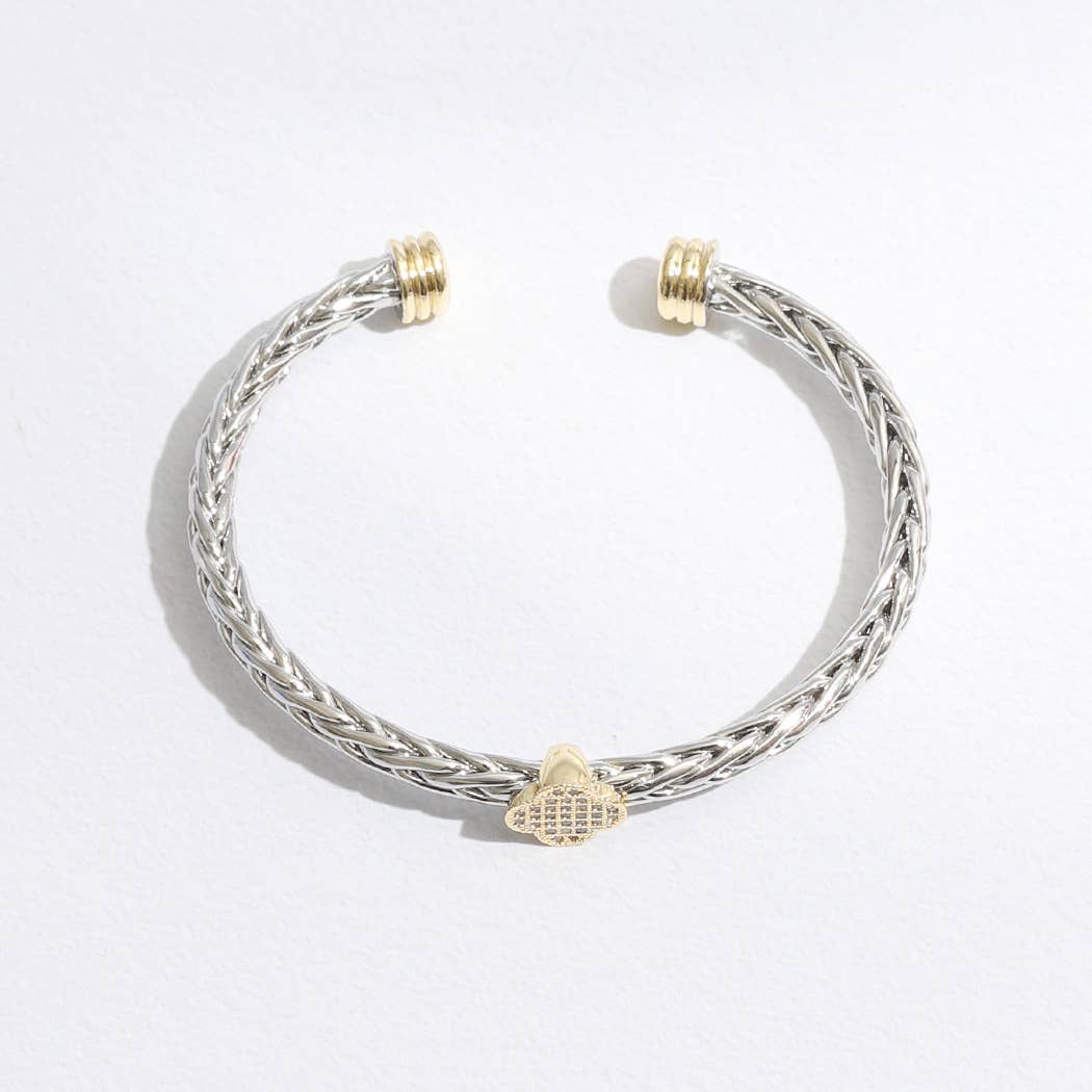 Clover Braid Bangle Two Tone Cuff Bracelet