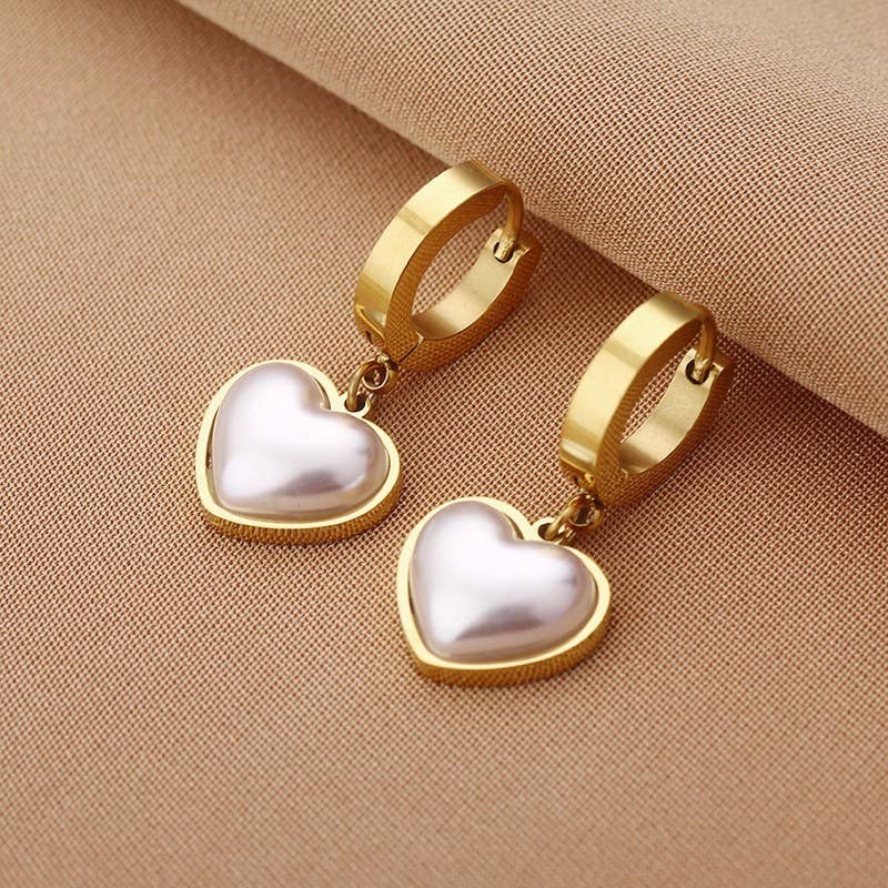 18K Stainless Steel Tarnish Free Waterproof Drop Heart Earrings