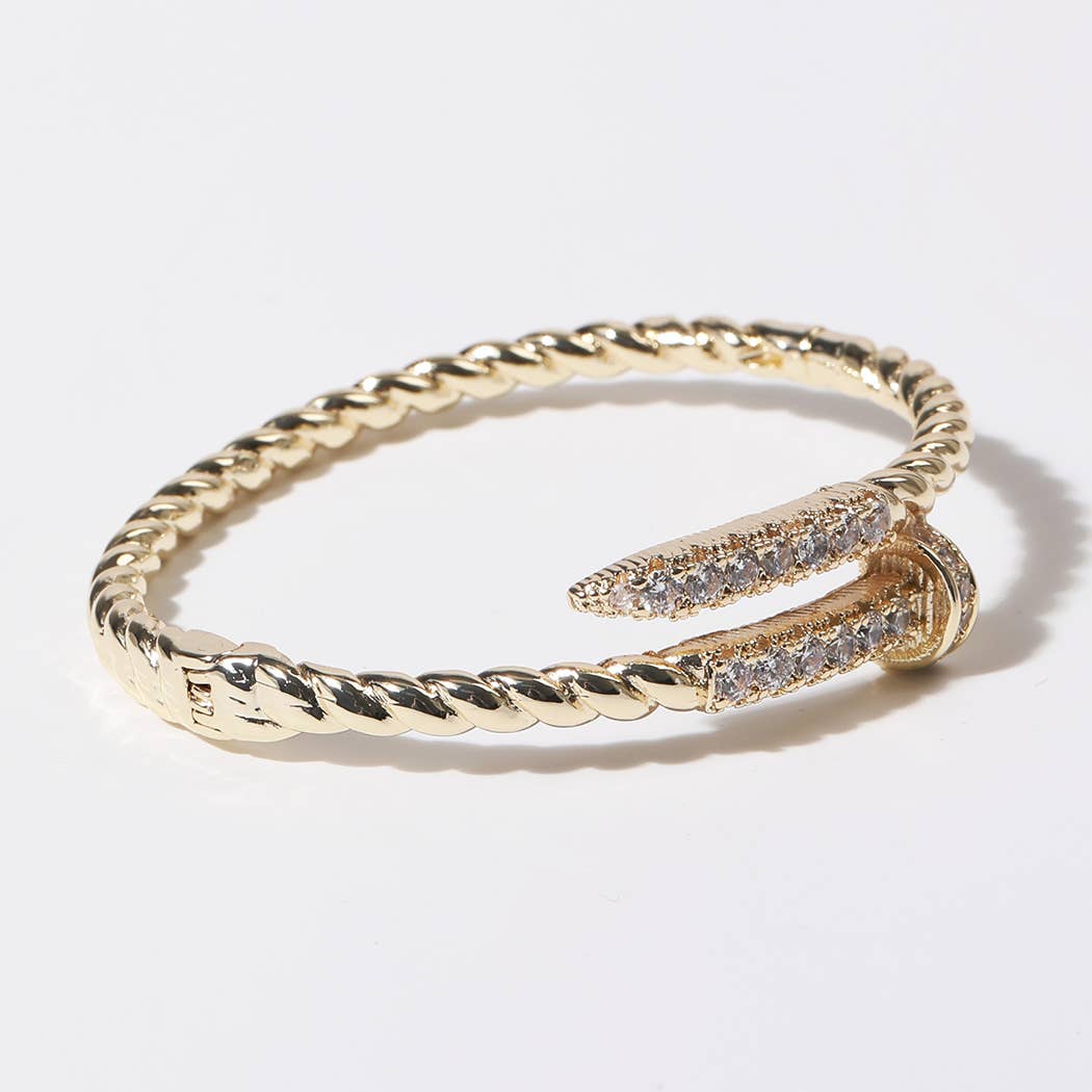 Pave Edge Twisted Gold Plated Bangle Bracelet
