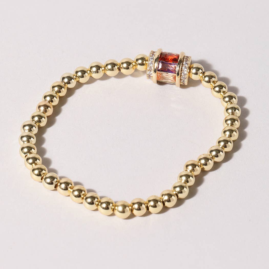 Multicolor Pave Charm Gold Beaded Bracelet