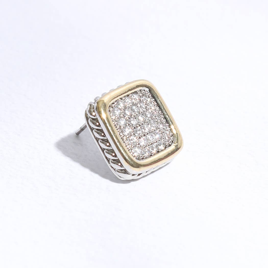 Two-Toned Square Pave Post Earrings