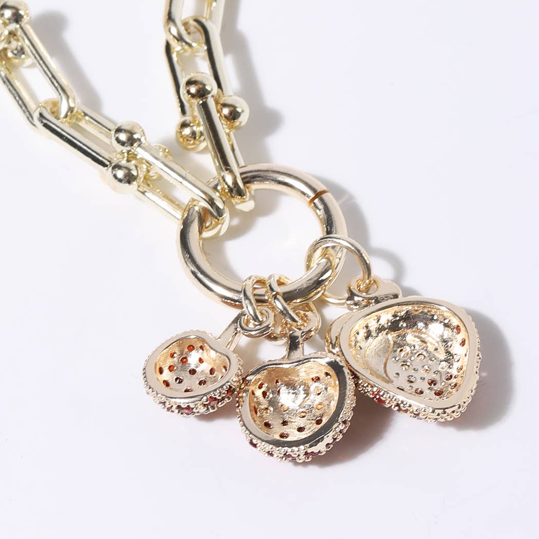Gold Bracelet with CZ Strawberry Charms