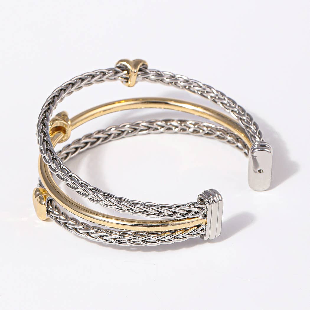 Heart 3 Layer Two-Tone Braided Cuff Bracelet