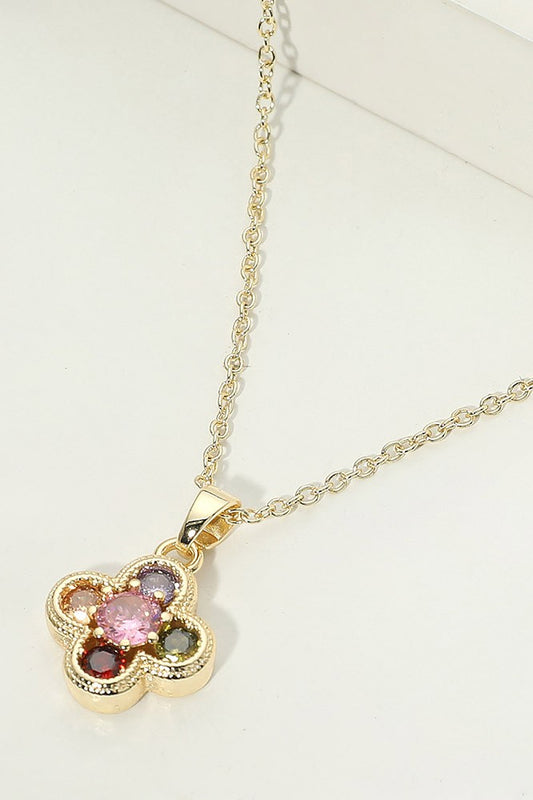 14k Gold Plated Colorful Stone Quatrefoil Necklace