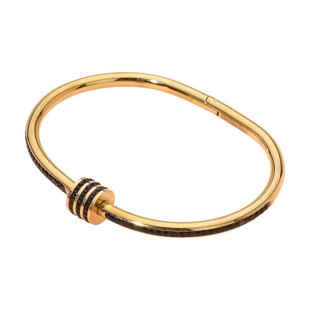 Stainless Steel Stone Accent Hinged Bangle Bracelet