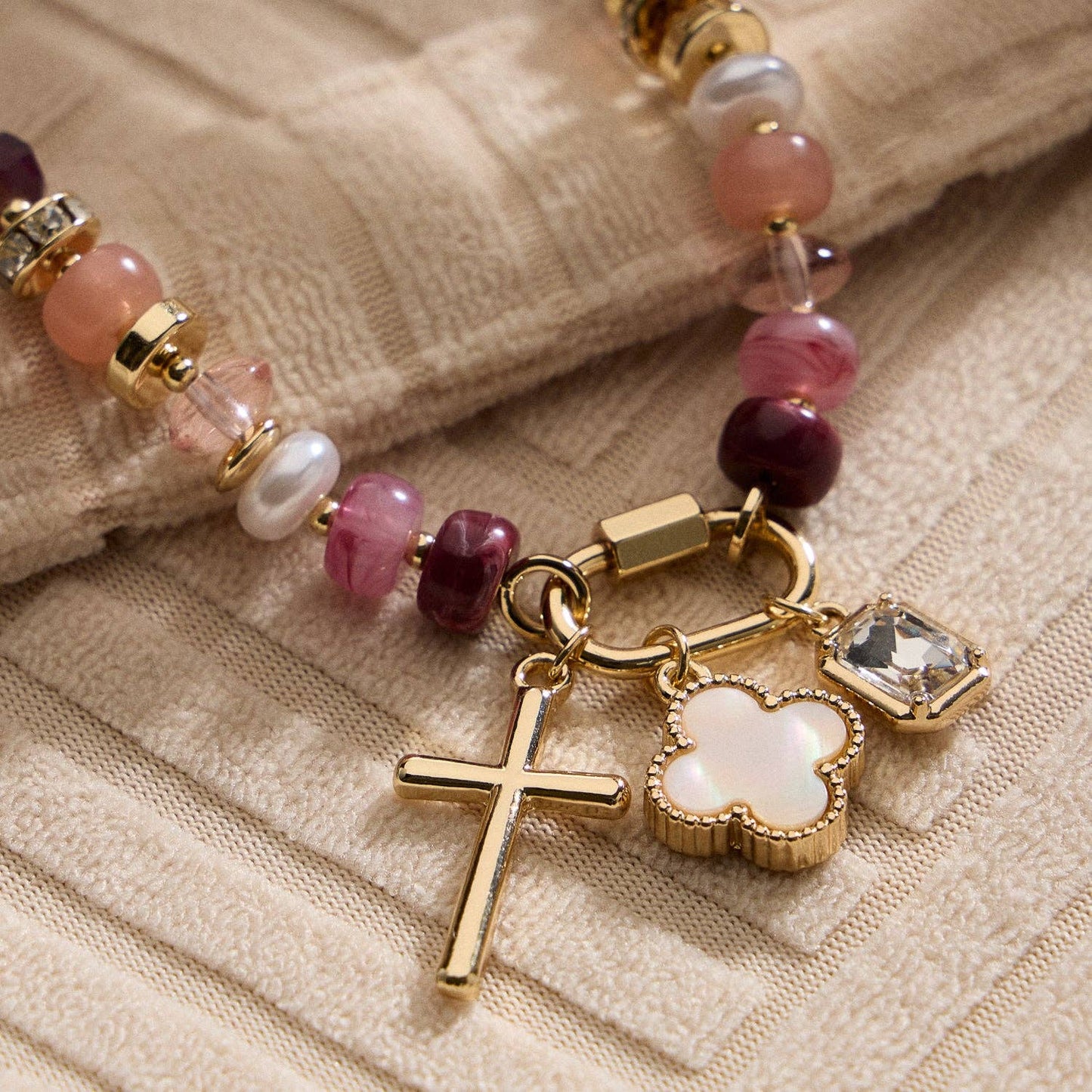 Vibrant Beaded Bracelet | Gold-Tone Trio Charms