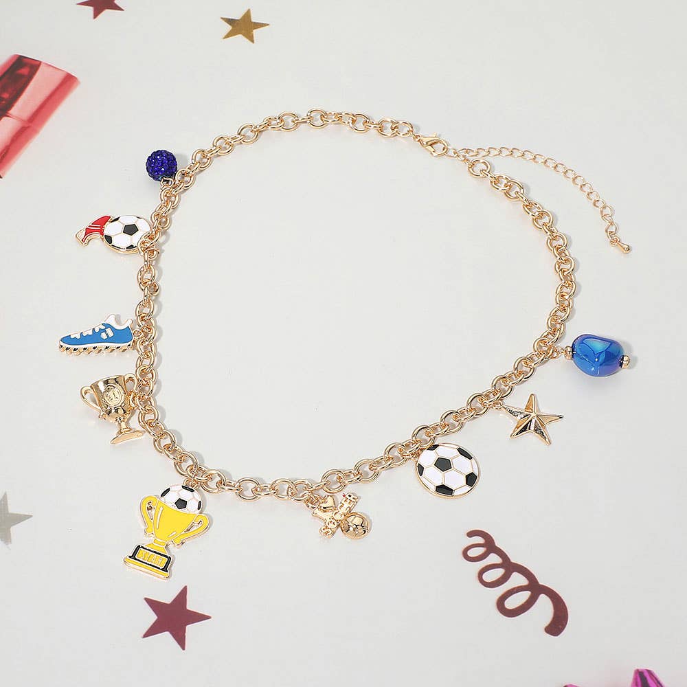 Soccer Theme Charm Station Necklace