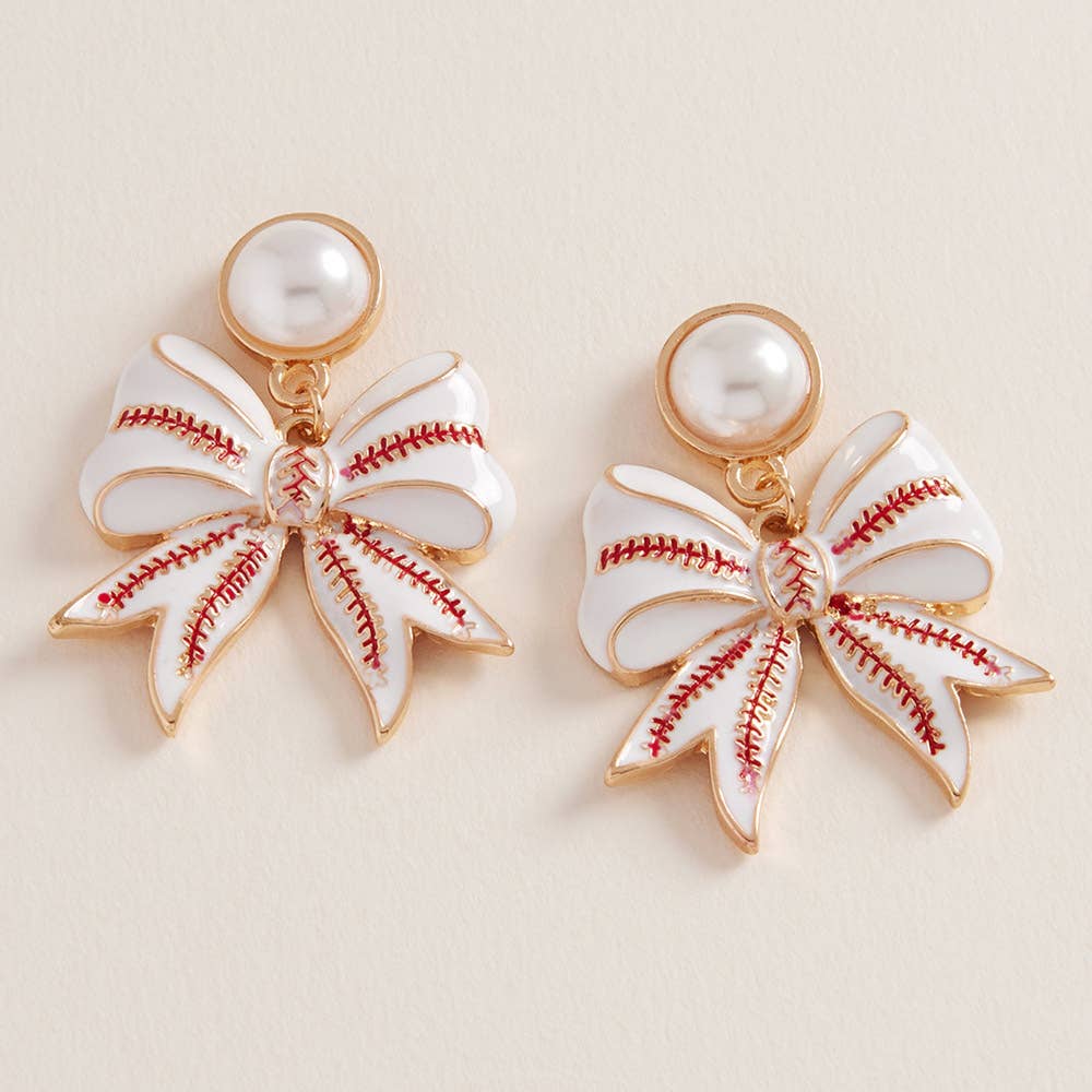 Softball Bow Drop Earrings