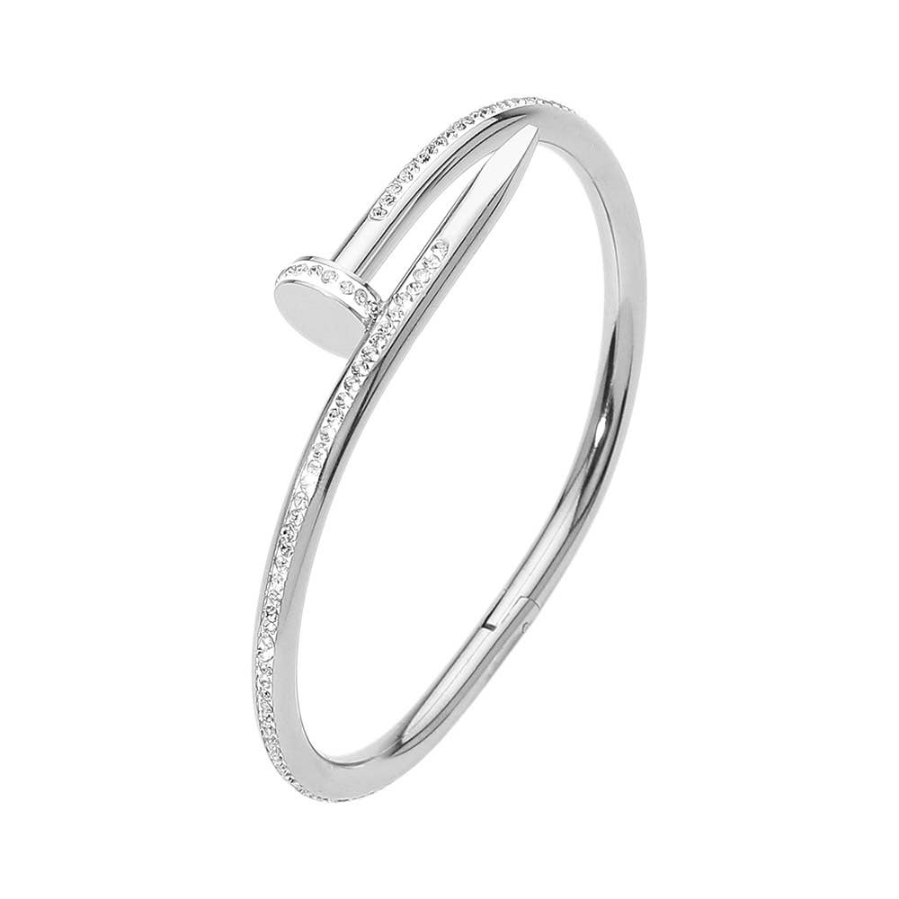 Stone Paved Hinged Bangle Bracelet