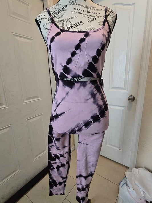 Purple & Black Tie‑Dye Activewear Set – Size Large