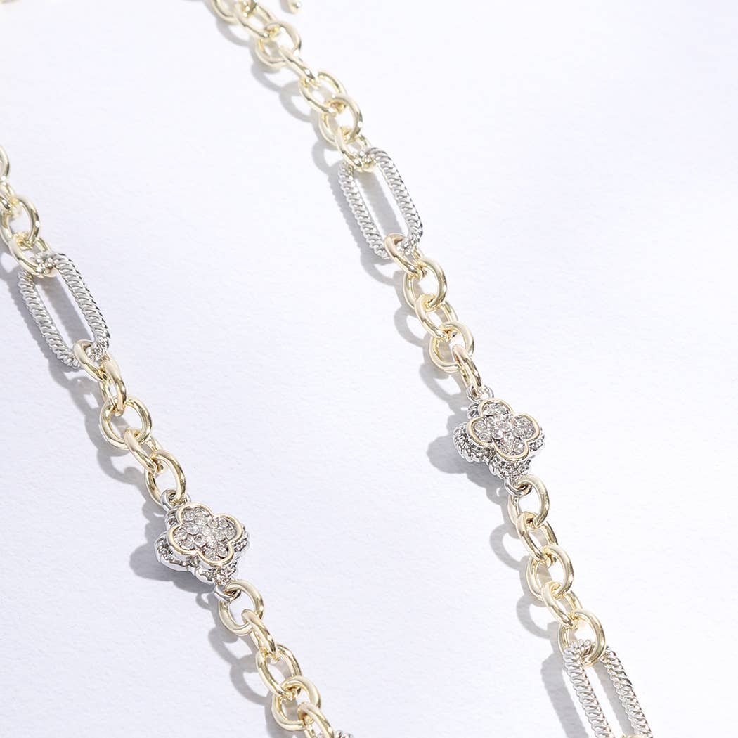 Clover Pendant Multi-Toned Link Necklace