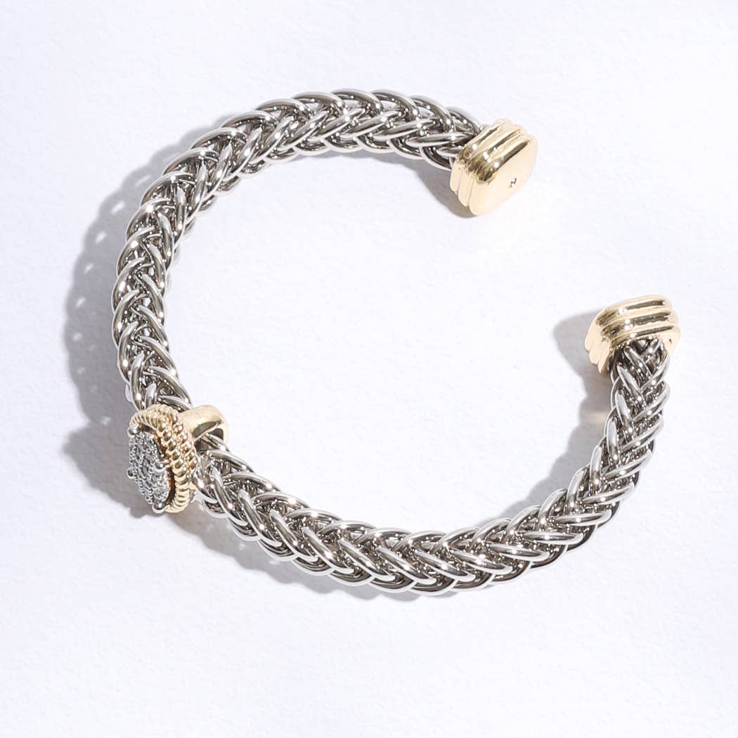 Two T Ponytail Eye Pave Bangle Bracelet