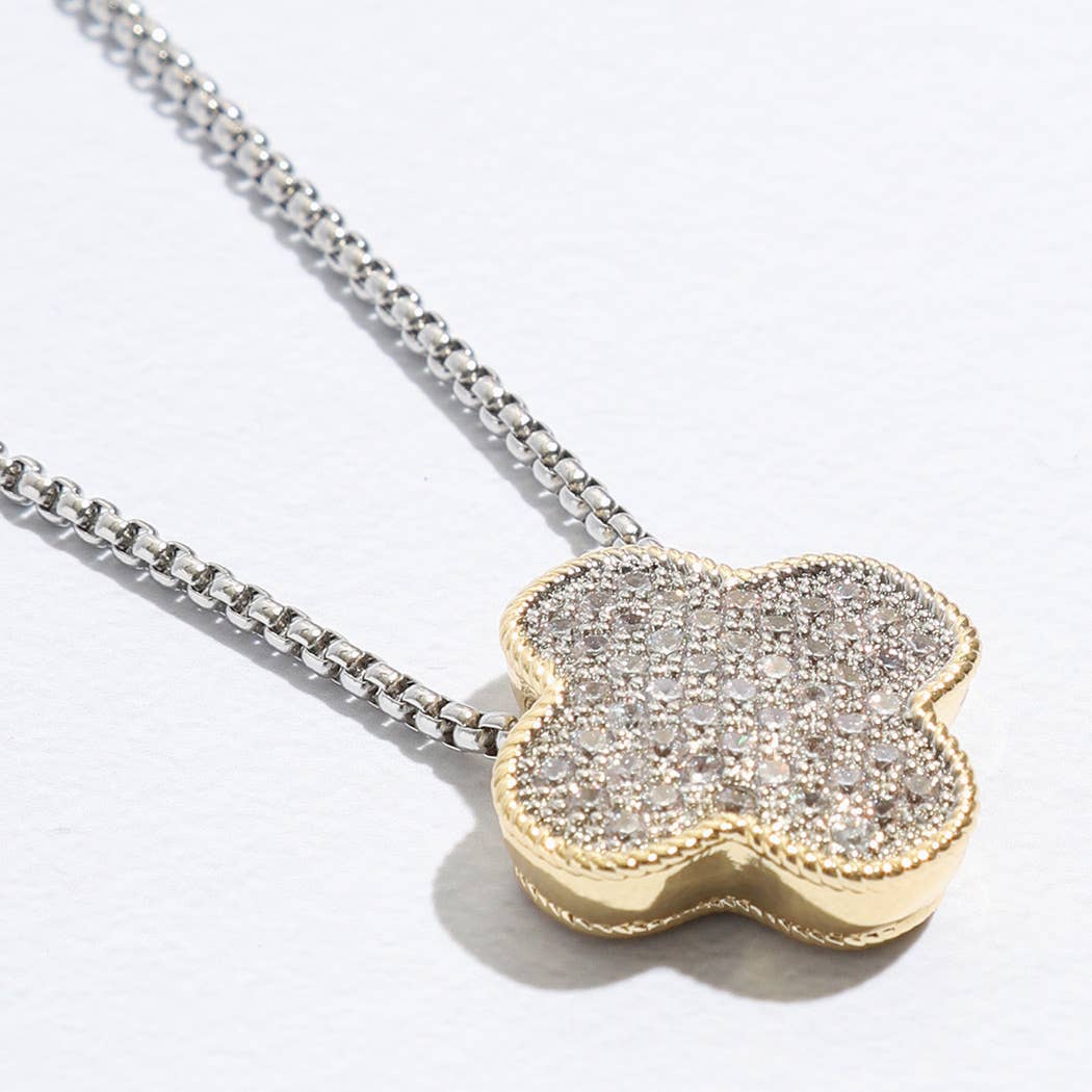 Gold Tone Outline Clover Pendant Necklace