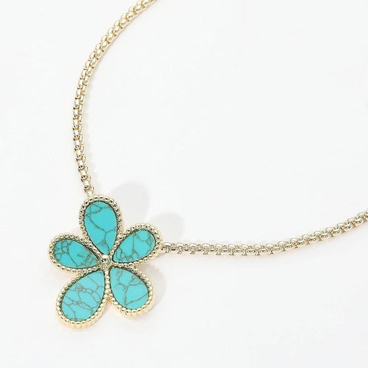 14K Gold Plated Turquoise Floral Pendant Necklace