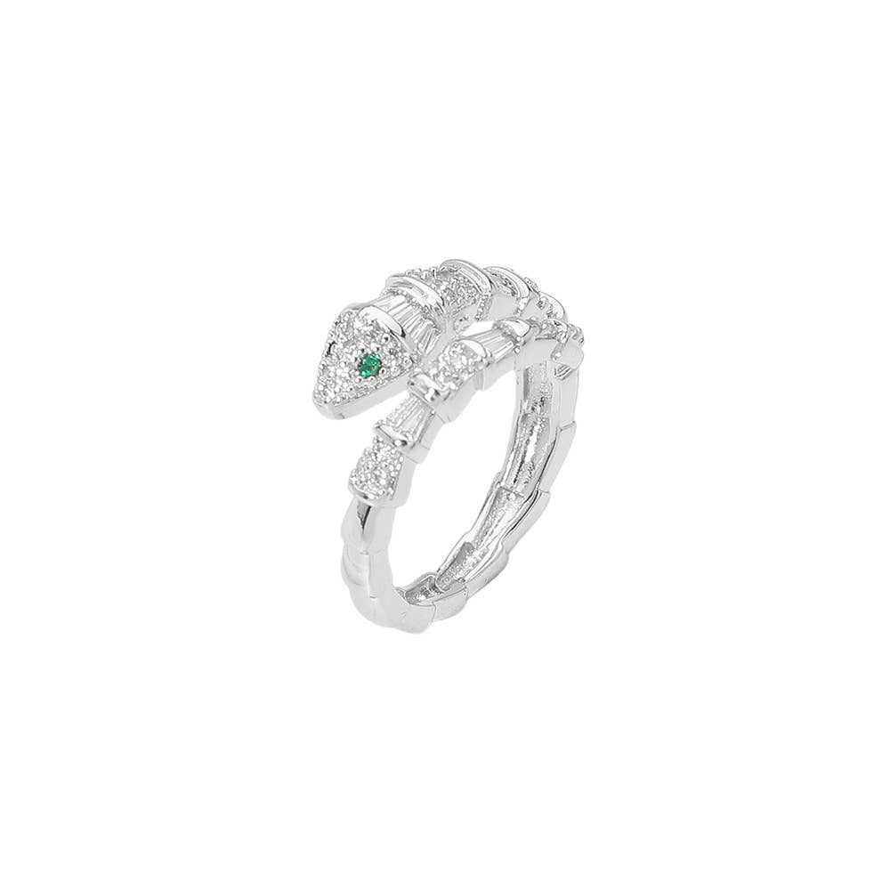Snake Head Baguette Pave Wrap Ring