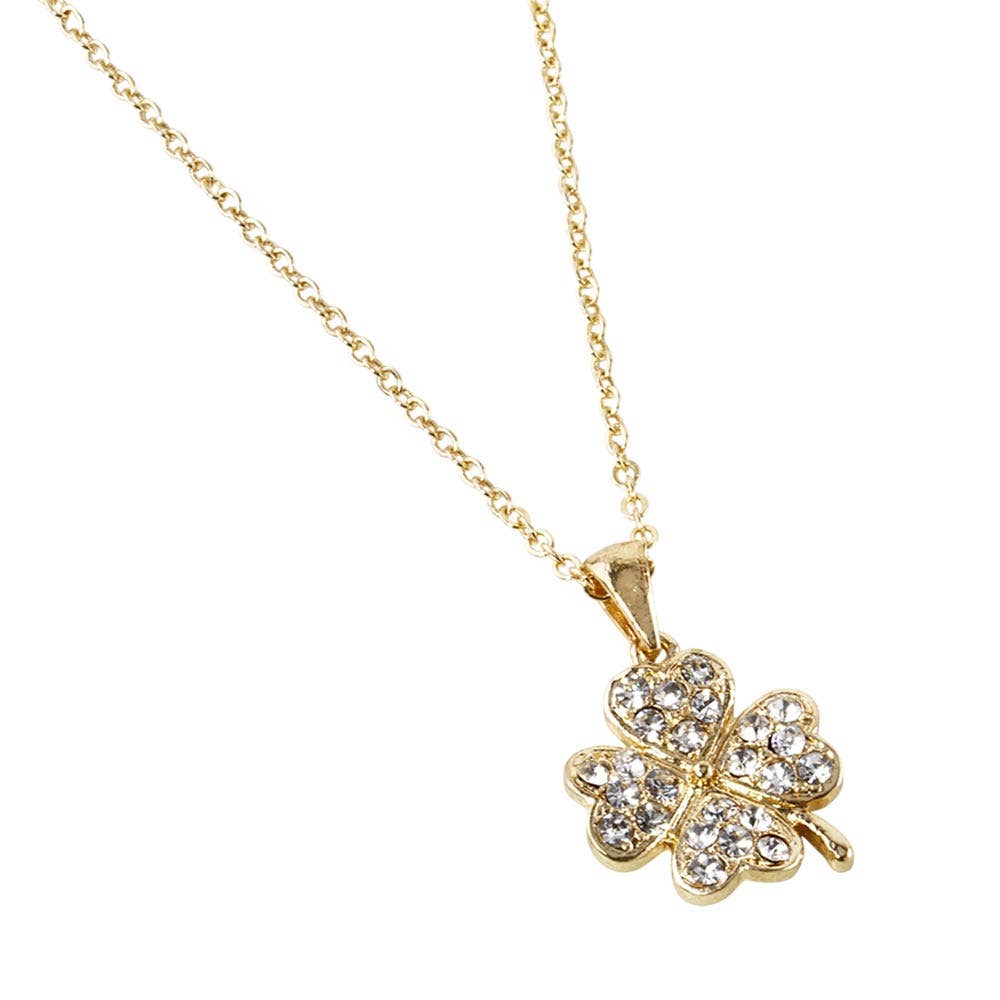 Stone Paved Mini Clover Pendant Necklace