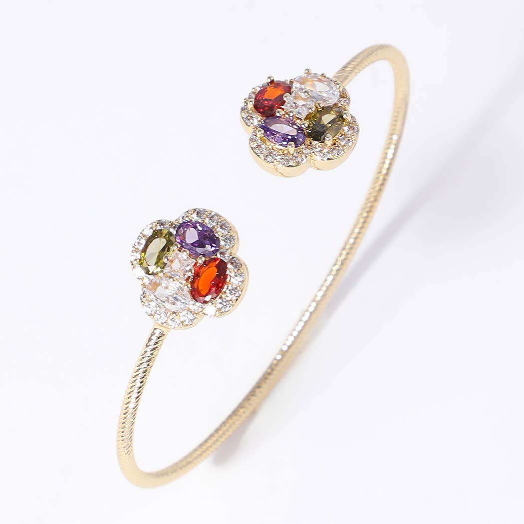 Multicolor Leaf Shape Edge Cuff Bangle Bracelet