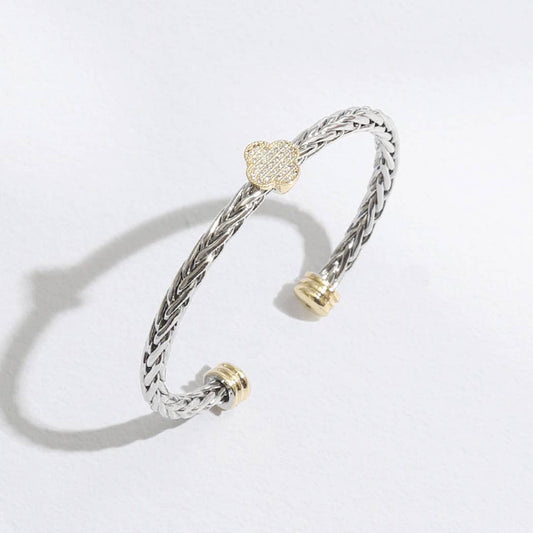 Clover Braid Bangle Two Tone Cuff Bracelet