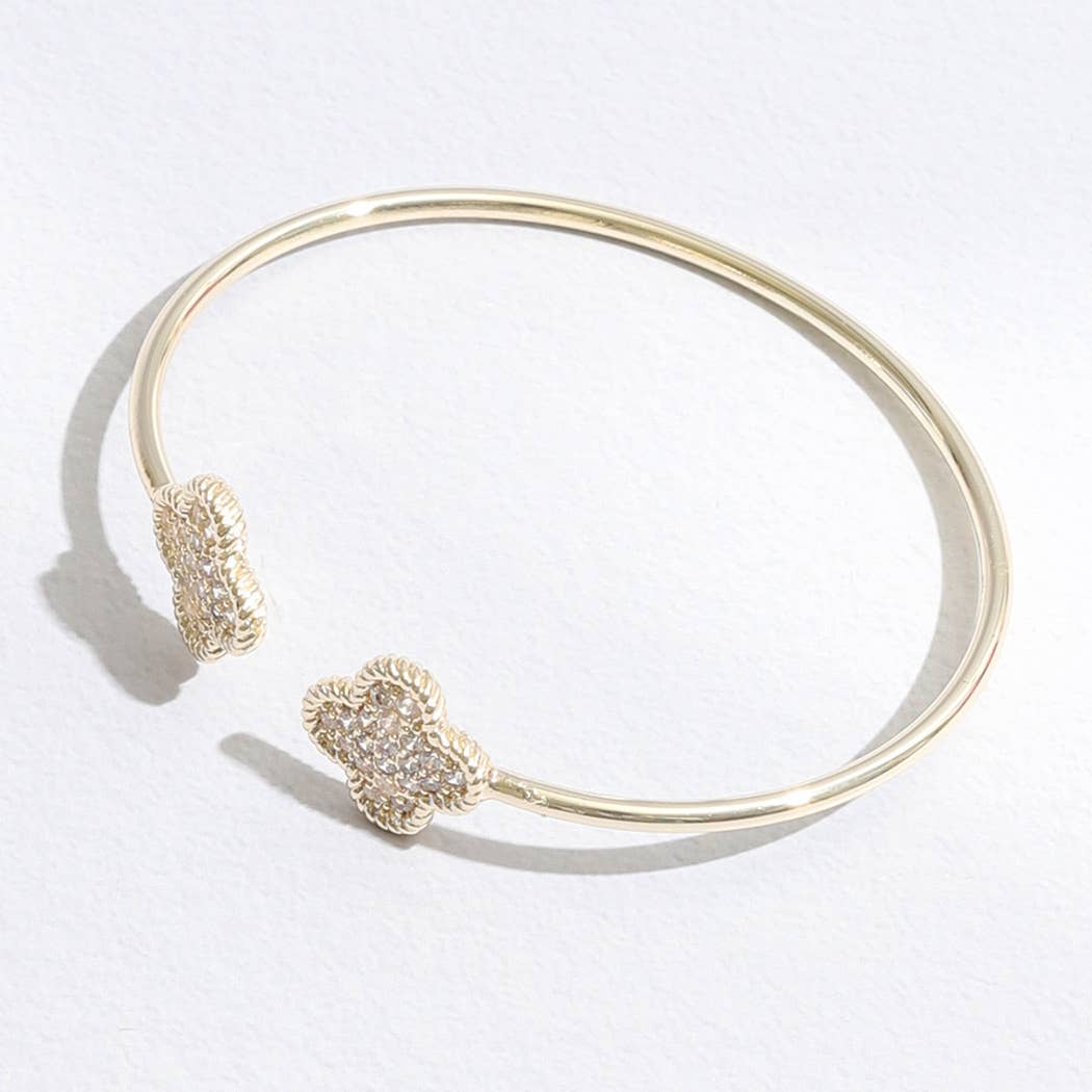 Thin Gold Tone Wire Two Clover Edges Bracelet