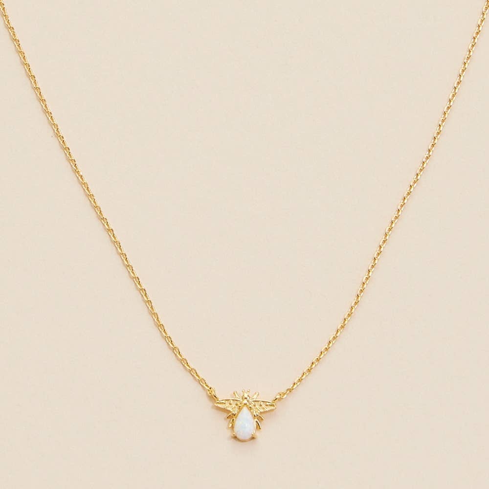 Gold Dip White Opal Charm Short Necklace