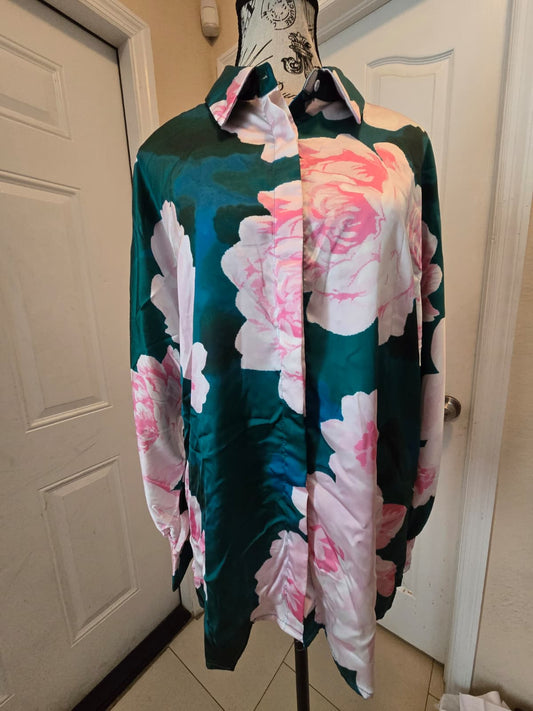 Floral Button‑Up Blouse – Shein Size Large