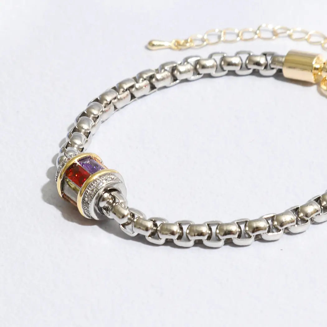 Multi Tone Cylinder Charm Chain Bracelet