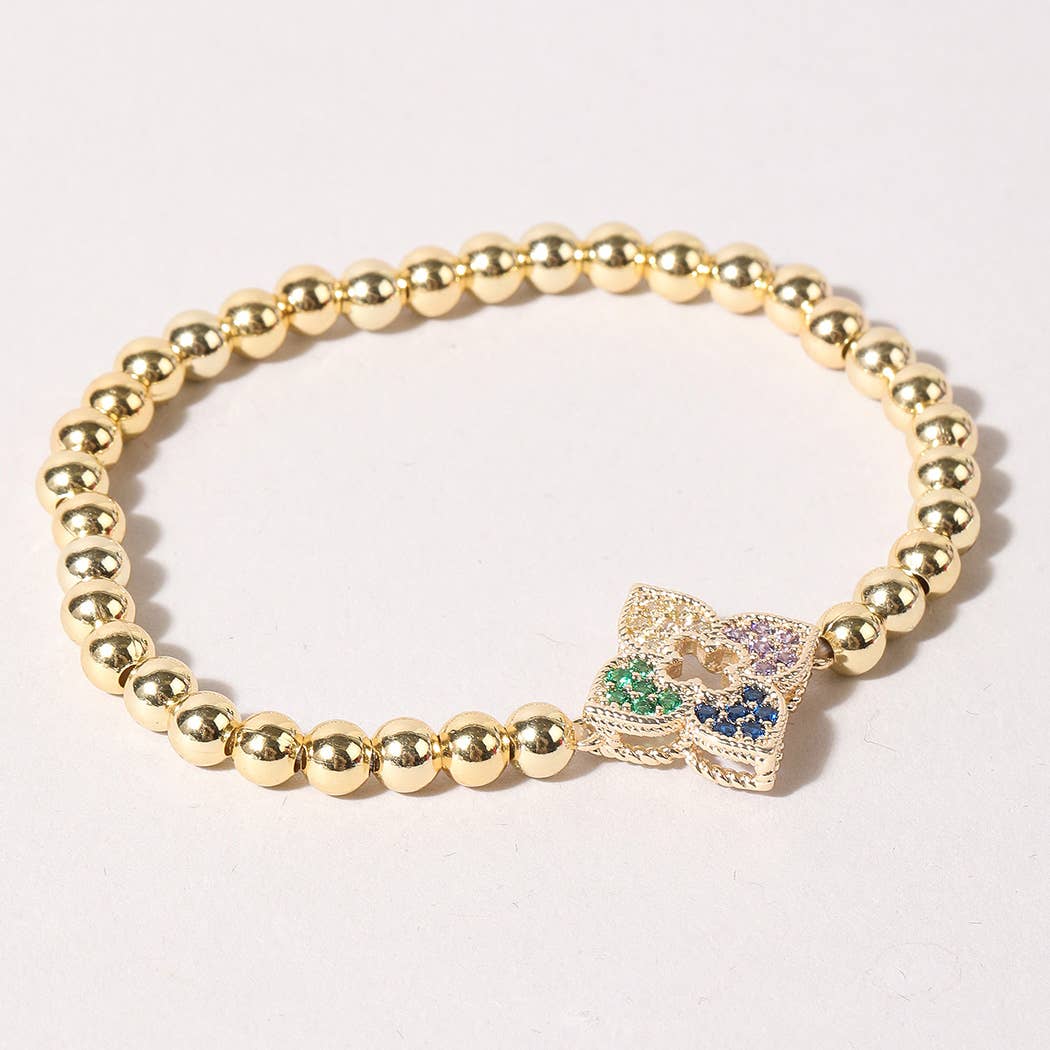Multicolor Flower Pave Beaded Bracelet