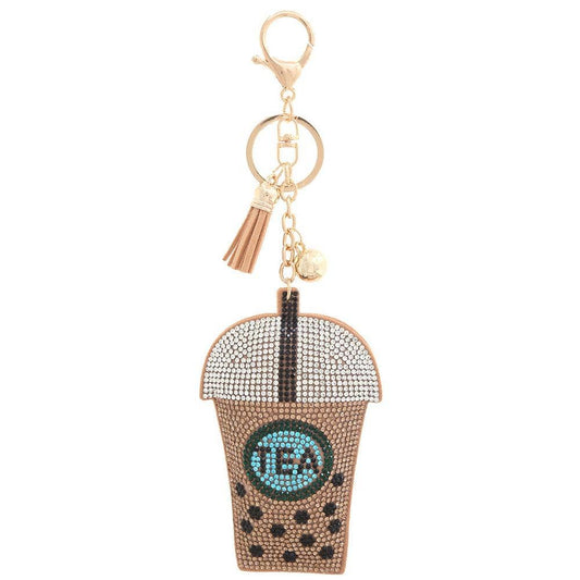 BOBA TEA PUFFY RHINESTONE KEYCHAIN