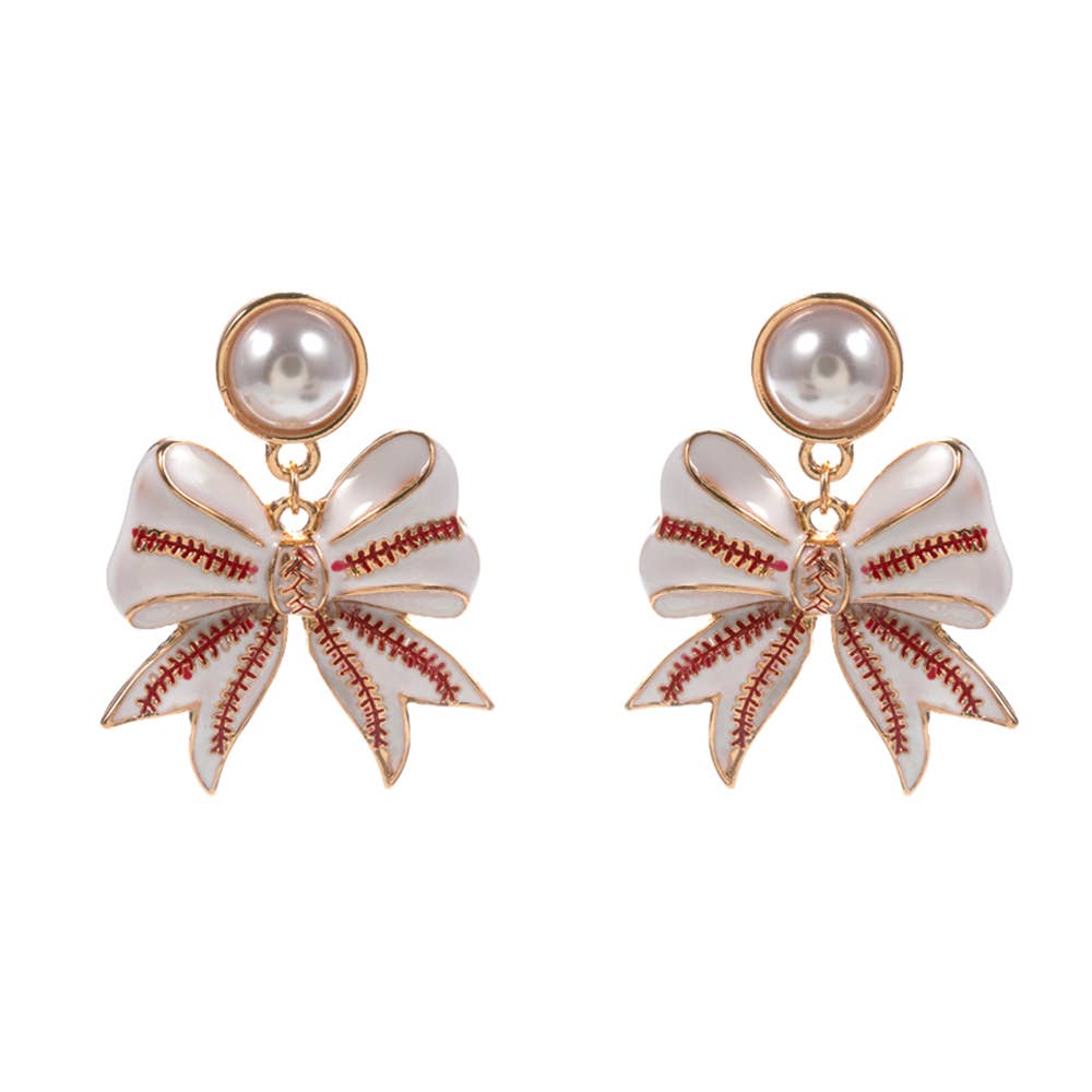 Softball Bow Drop Earrings